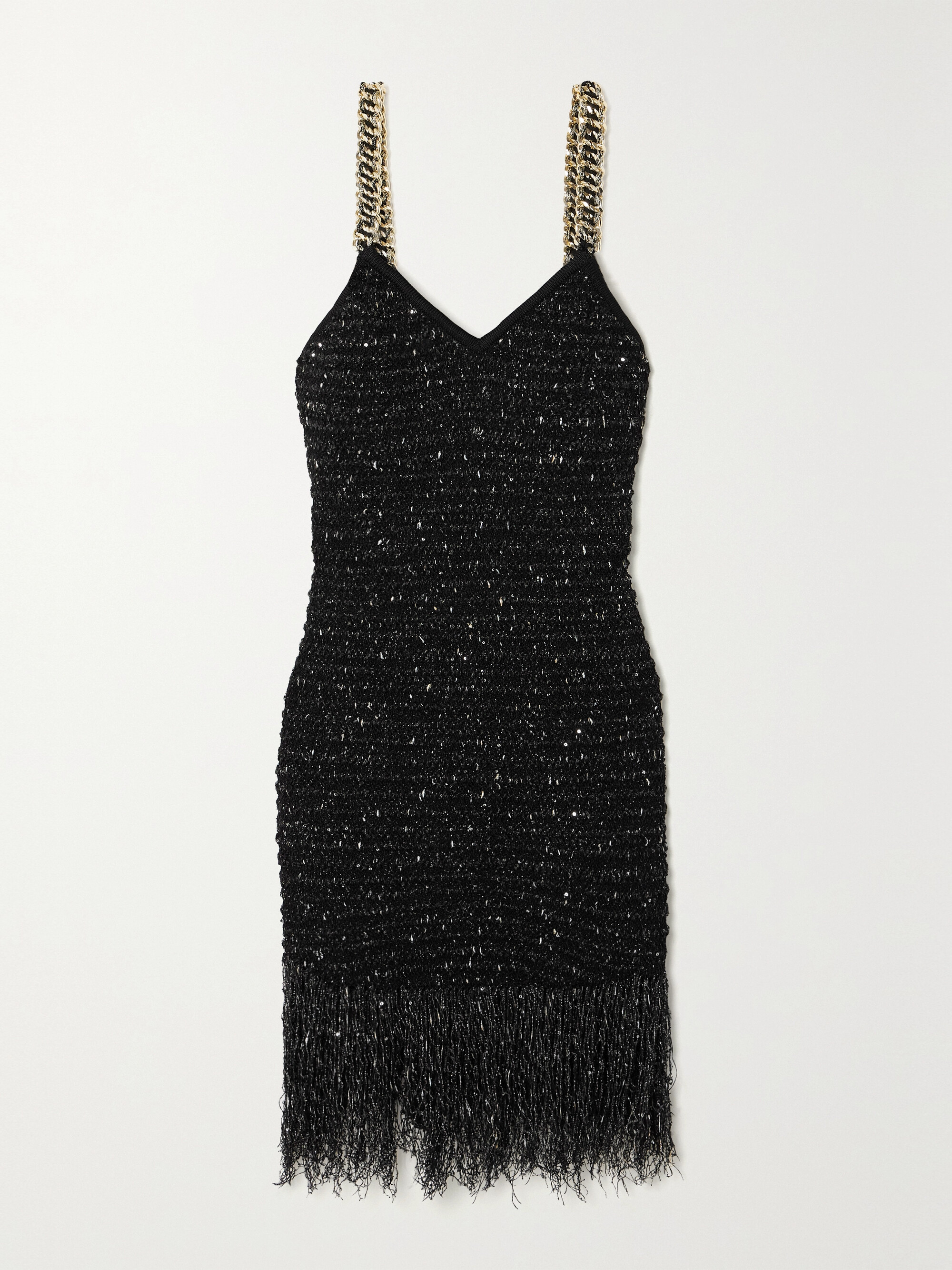 Balmain Chain-embellished fringed sequined bouclé-tweed mini dress