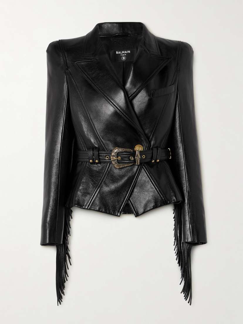Balmain Belted Fringed Leather Jacket