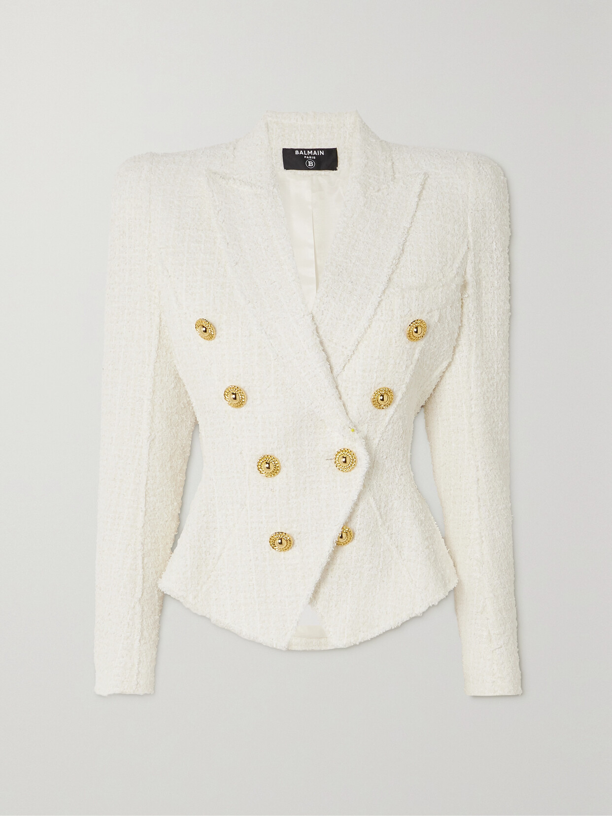 Balmain Double-breasted Tweed Blazer In White