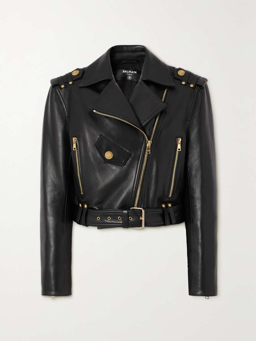 Balmain Cropped Leather Biker Jacket
