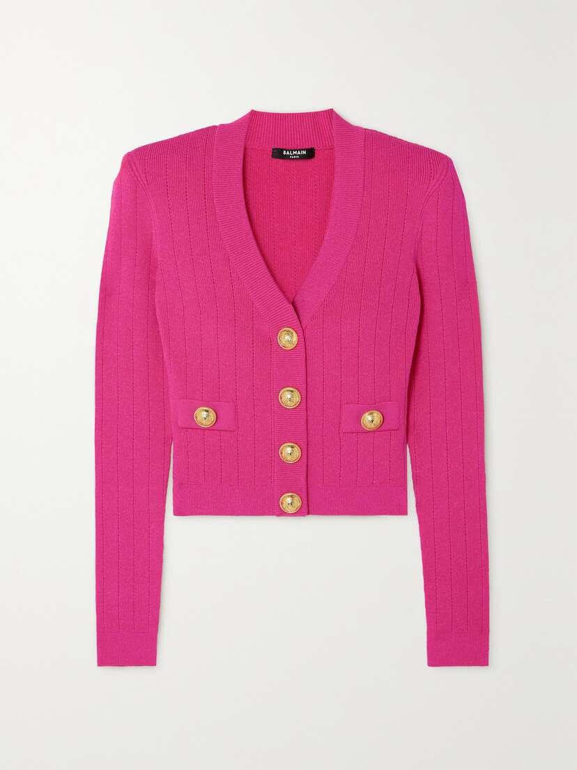 Balmain Button-embellished Ribbed-knit Cardigan