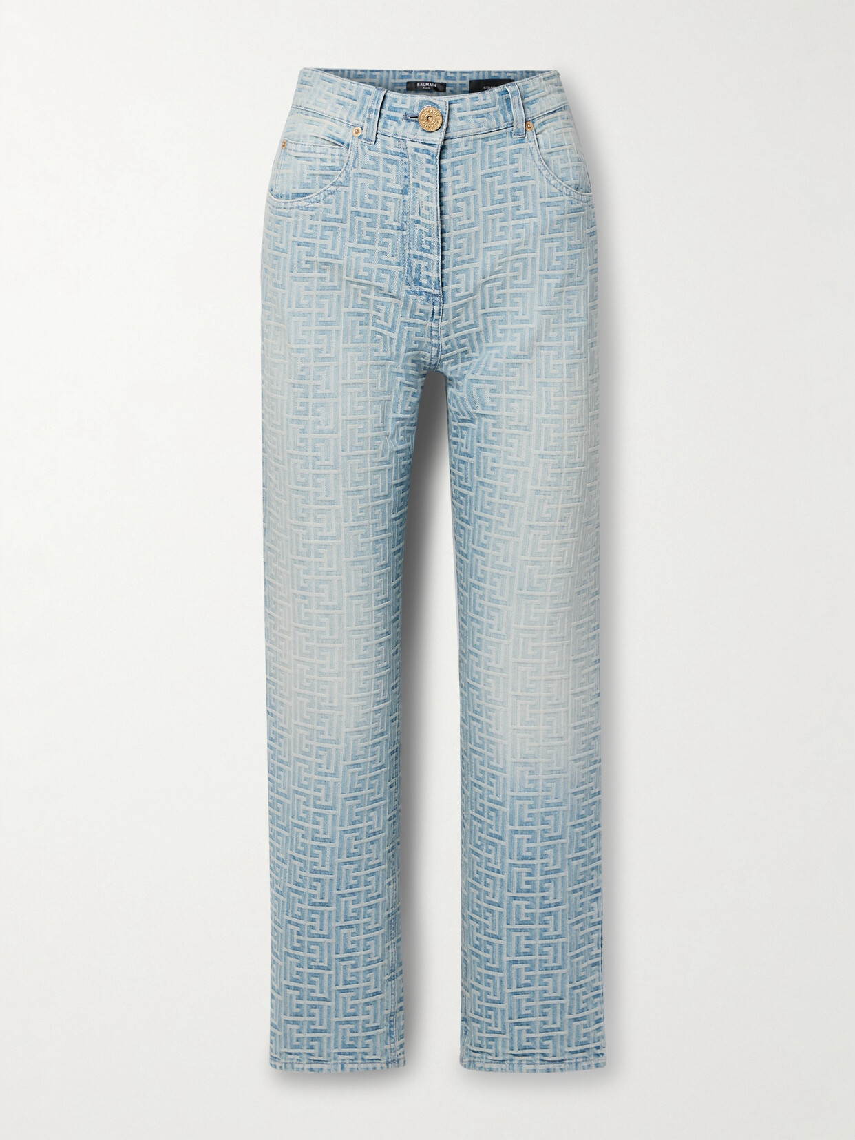 Balmain Denim-jacquard High-rise Straight-leg Jeans In Blue