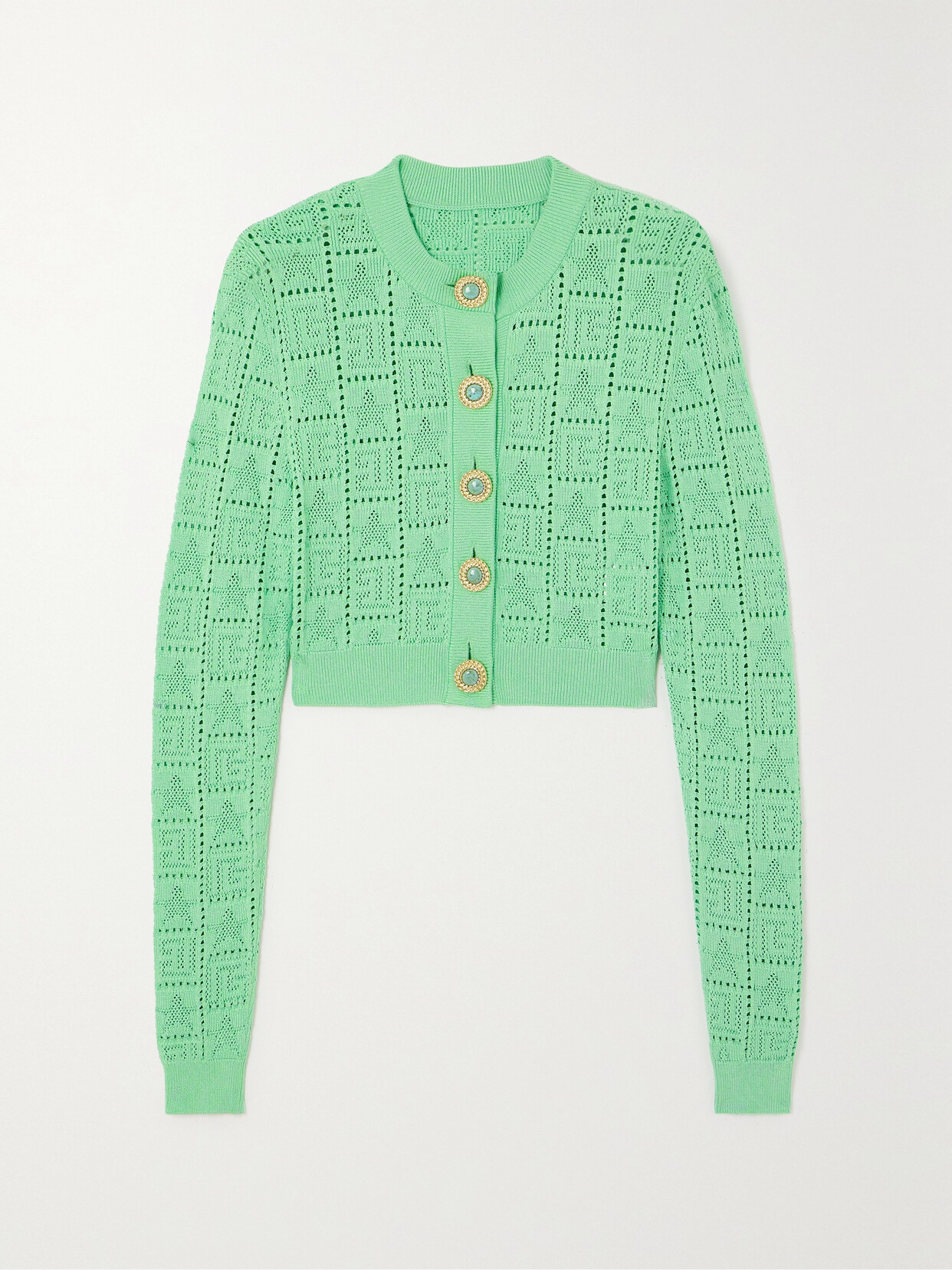 Balmain - Cropped Pointelle-knit Cardigan - Blue