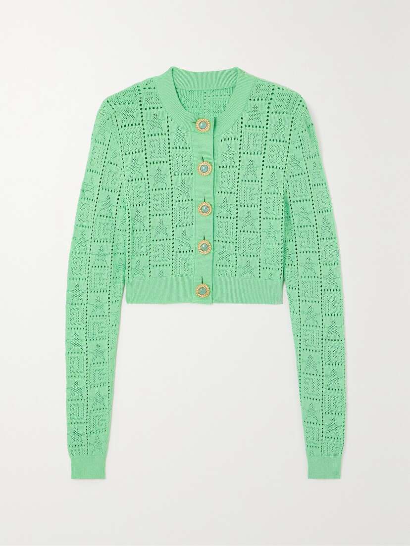 Balmain Cropped Pointelle-knit Cardigan