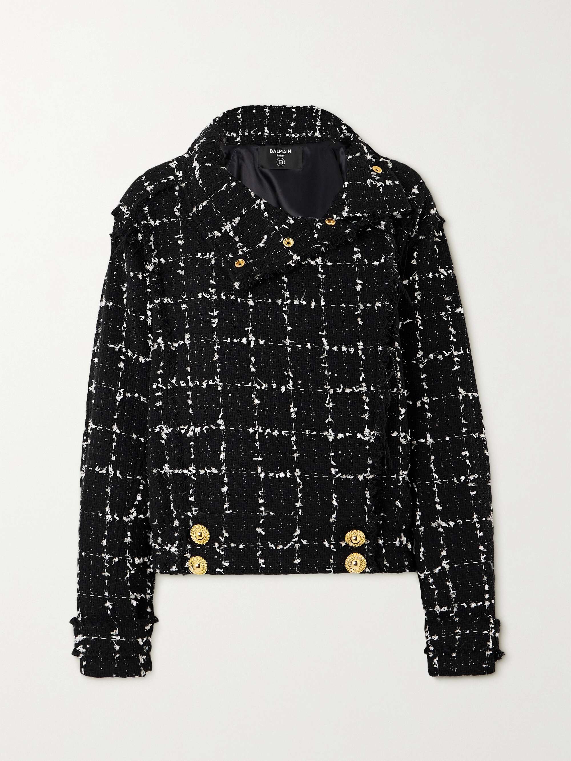 BALMAIN Metallic checked cotton-blend tweed jacket | NET-A-PORTER