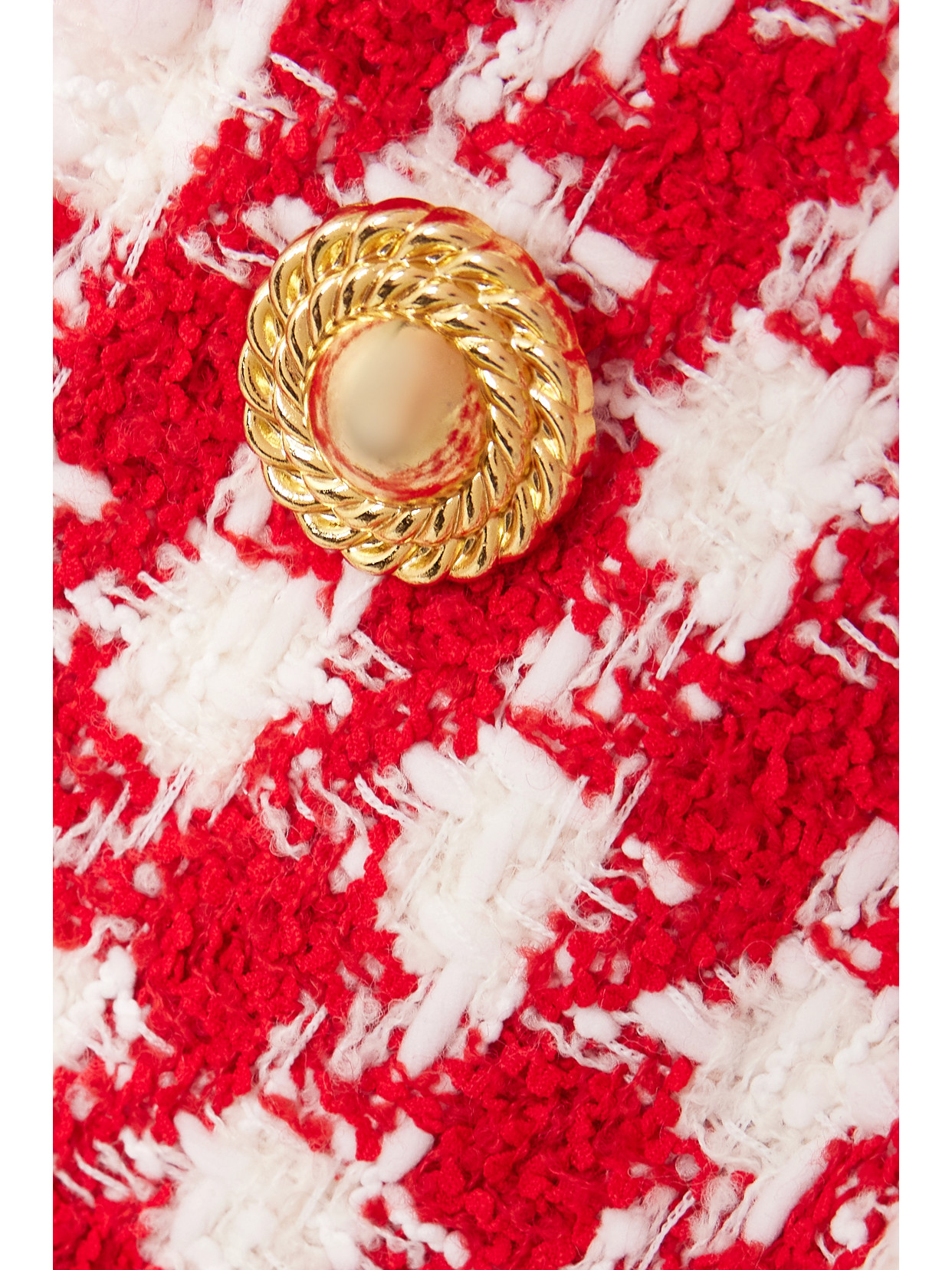 Balmain Button-embelllished Houndstooth Tweed Jacket In Red