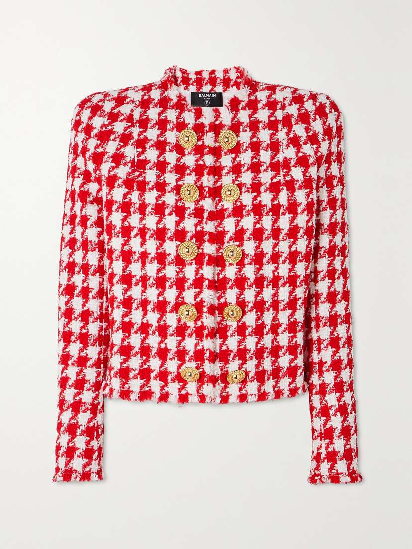 Balmain Button-embelllished Houndstooth Tweed Jacket