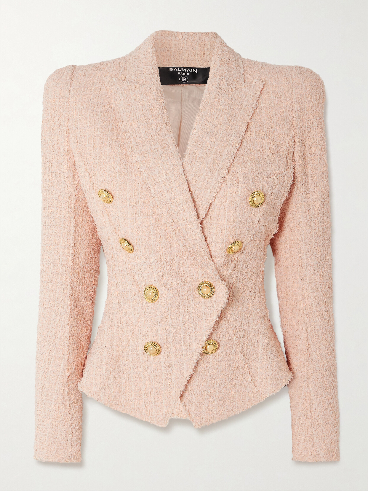 Shop Balmain Double-breasted Tweed Blazer In Pink