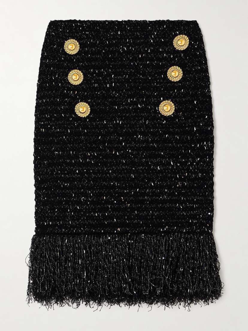 Balmain Fringed Embellished Tweed Mini Skirt