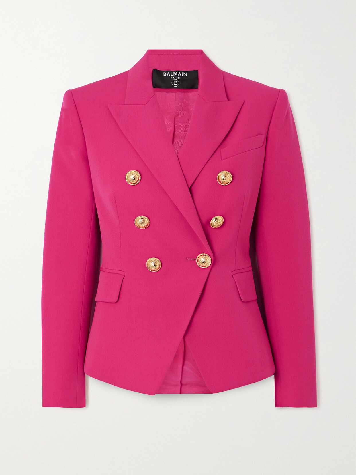 Balmain Double-breasted Grain De Poudre Wool Blazer In Pink