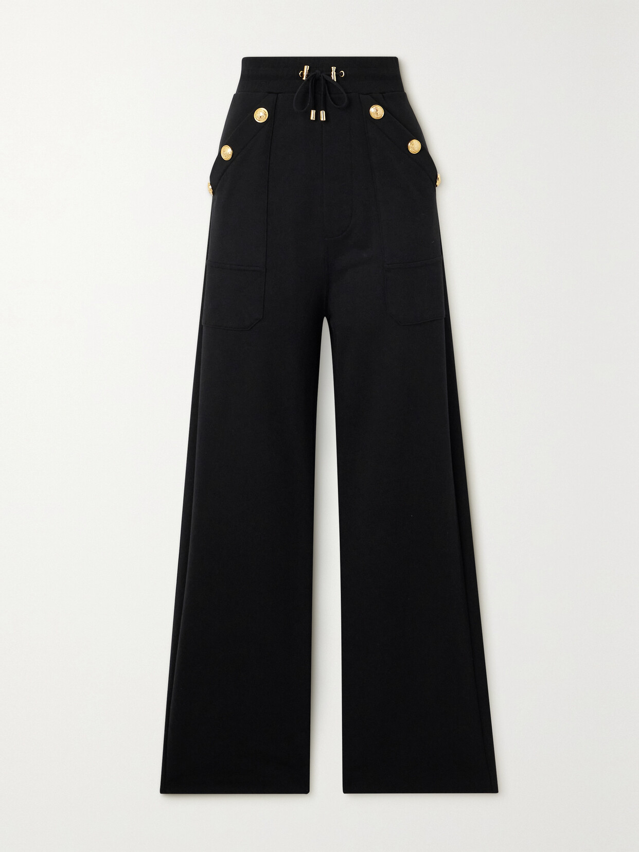 Balmain Button-embellished Cotton-jersey Wide-leg Track Pants In Black