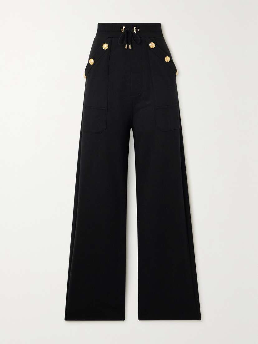 Balmain Button-embellished Cotton-jersey Wide-leg Track Pants - x large