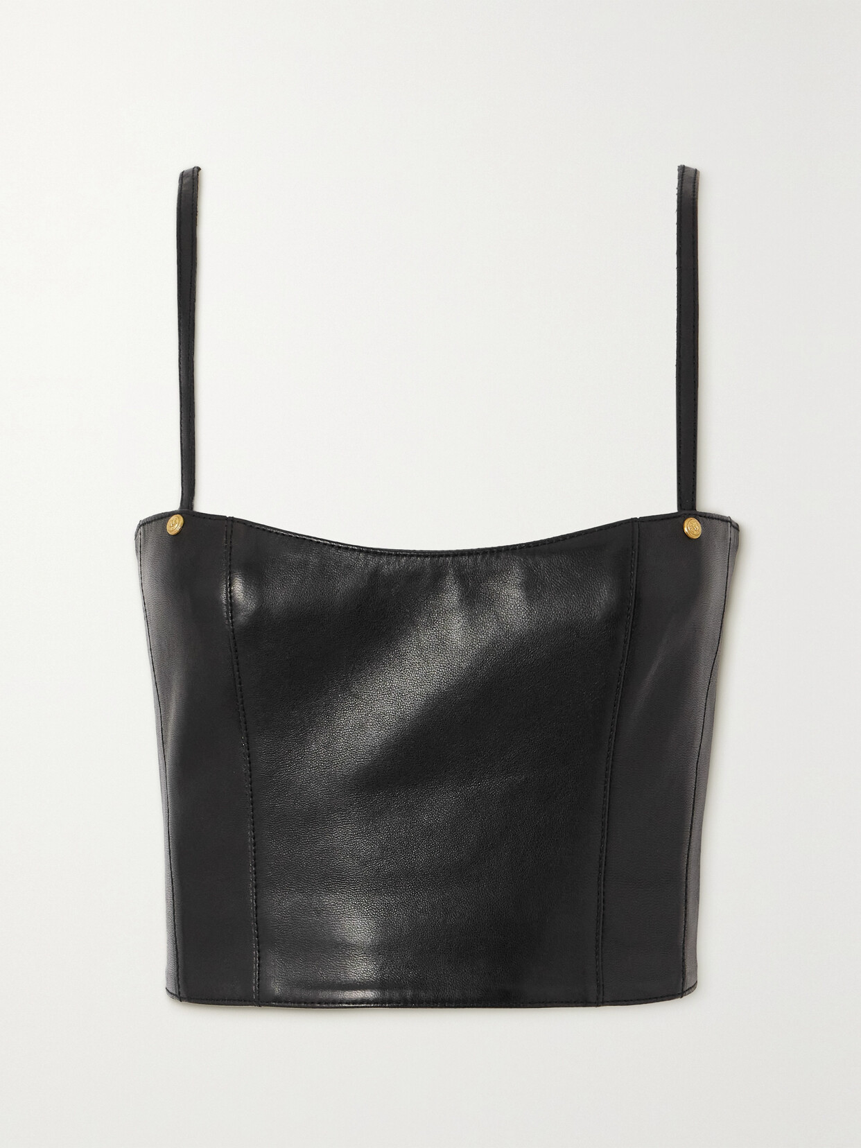 Shop Balmain Cropped Embellished Leather Bustier Top In Black