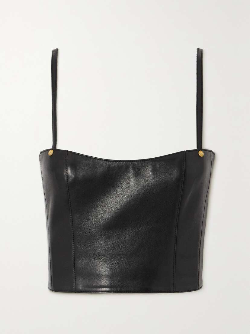 Balmain Cropped Embellished Leather Bustier Top