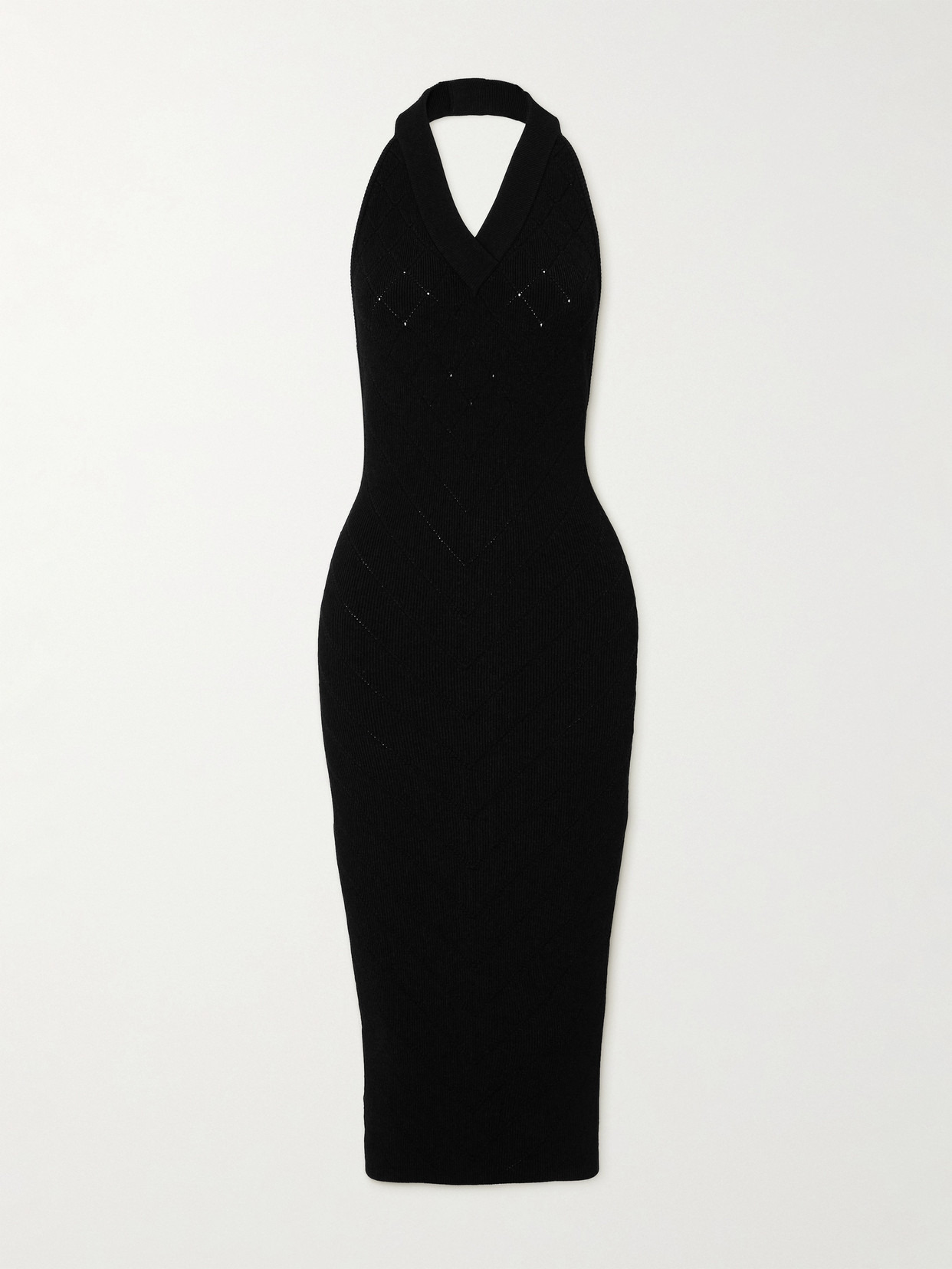 Shop Balmain Knitted Halterneck Midi Dress In Black