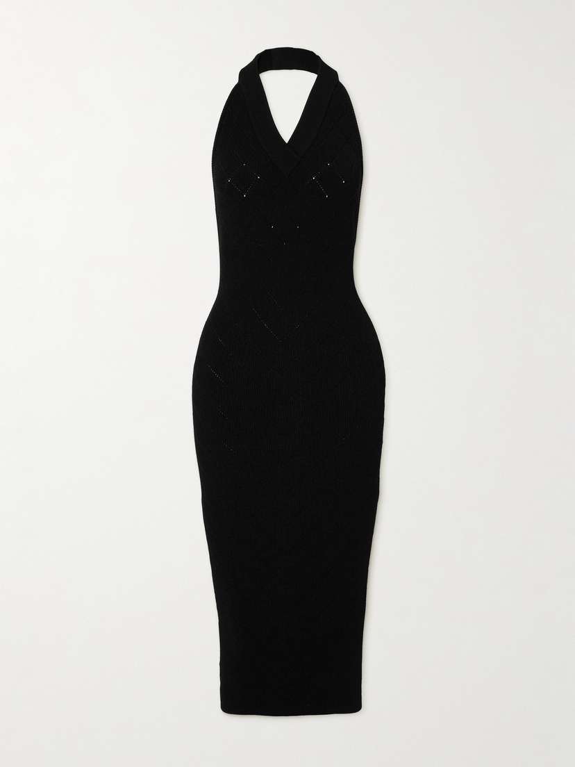 Balmain Knitted Halterneck Midi Dress