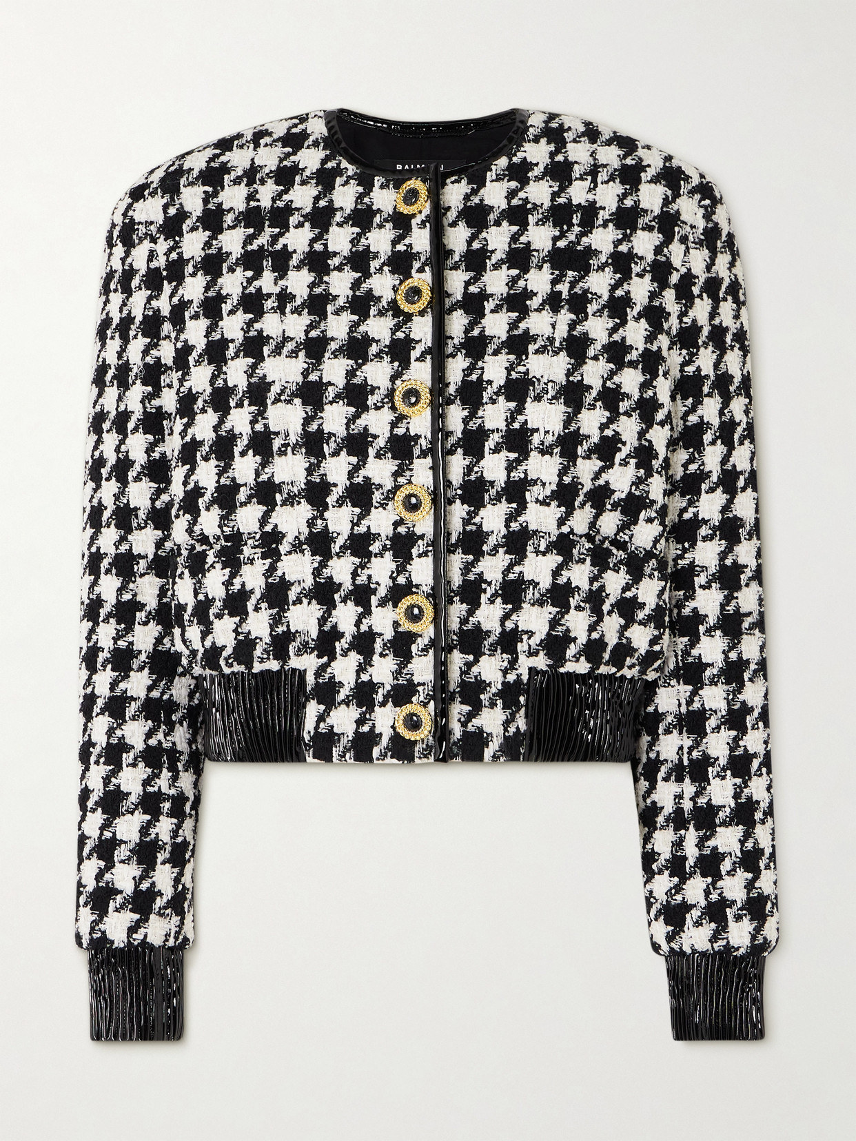 Balmain Tweed Houndstooth Jacket In Black