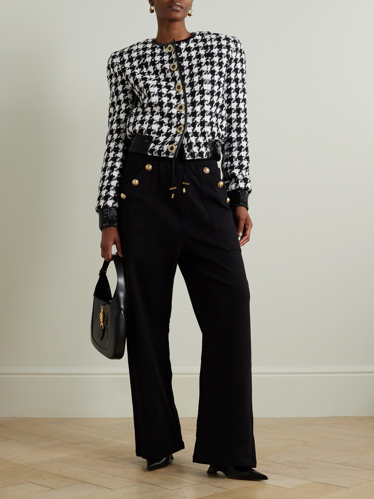 Balmain Casual Jacket With Houndstooth Pattern In Black