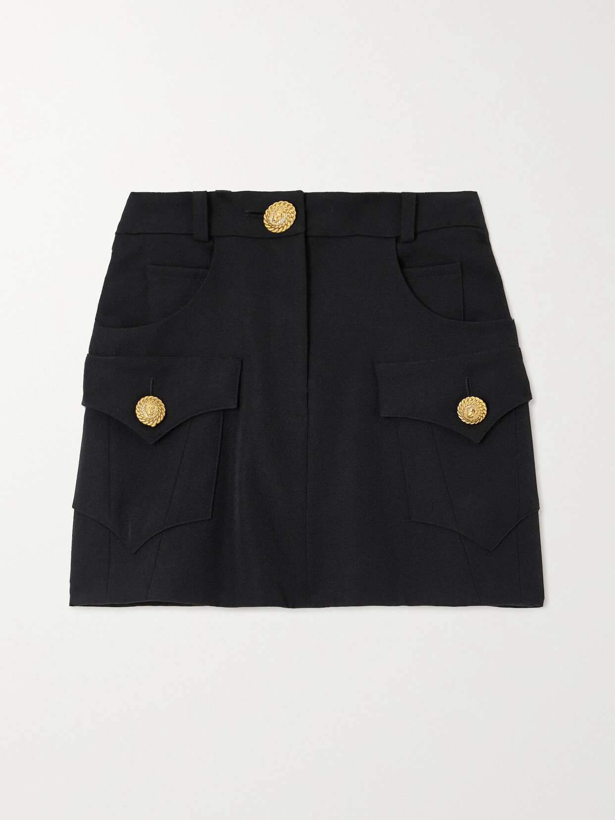 Balmain Button-embellished Grain De Poudre Wool Mini Skirt In Black