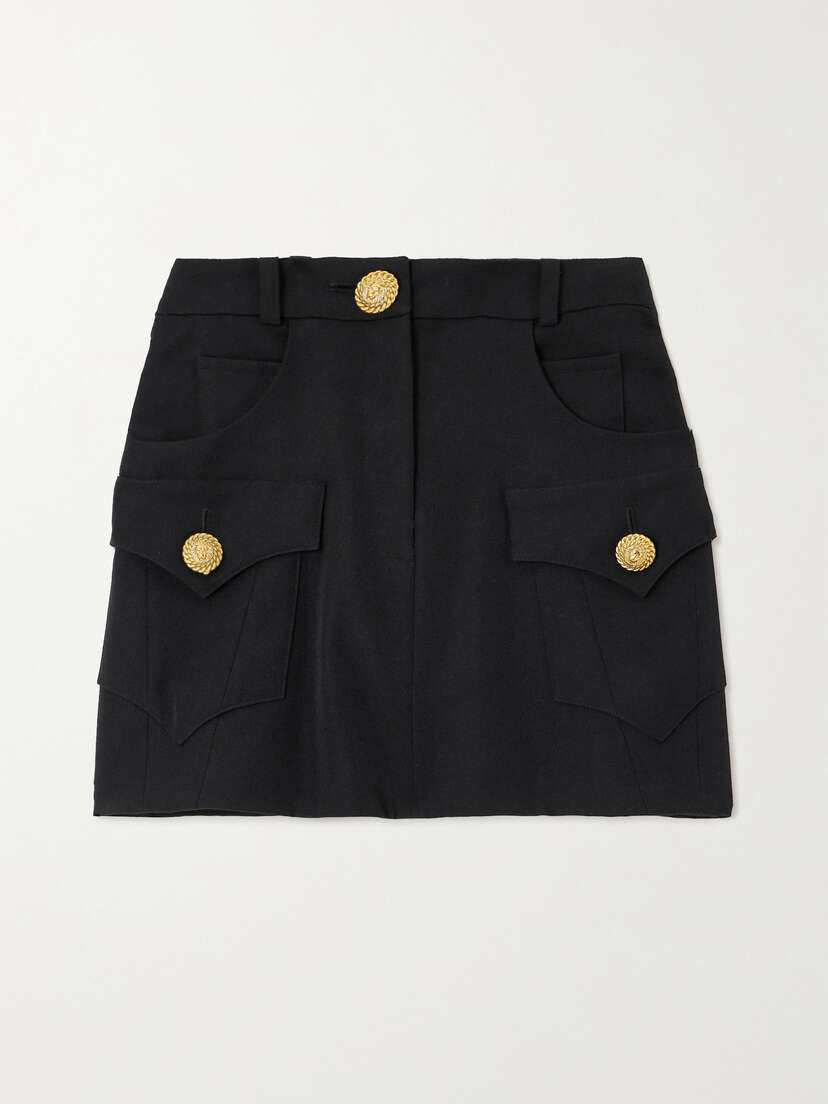 Balmain Button-embellished Grain De Poudre Wool Mini Skirt