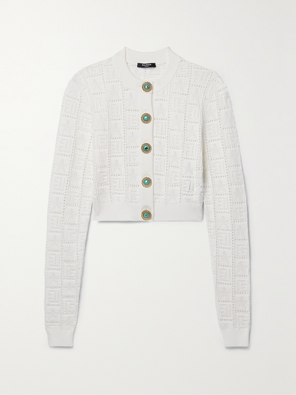 Balmain - Cropped Pointelle-knit Cardigan - White