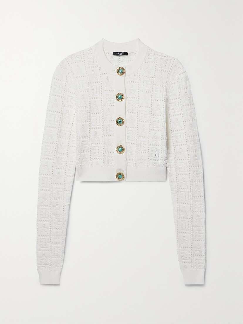 Balmain Cropped Pointelle-knit Cardigan