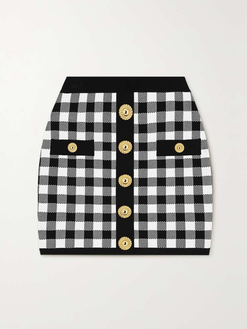 Balmain Button-embellished Jacquard-knit Mini Skirt