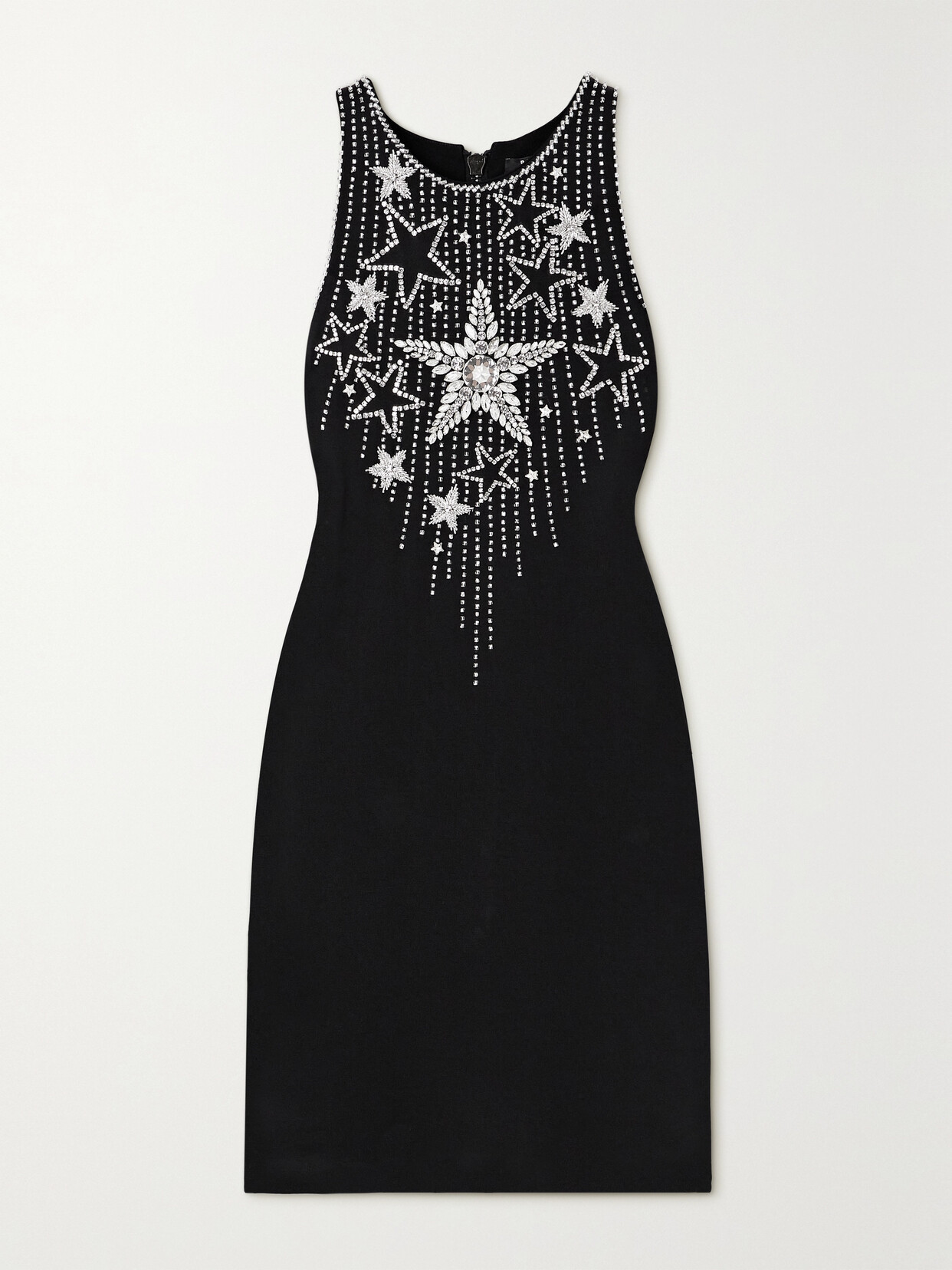 Shop Balmain Crystal-embellished Stretch-silk Mini Dress In Black