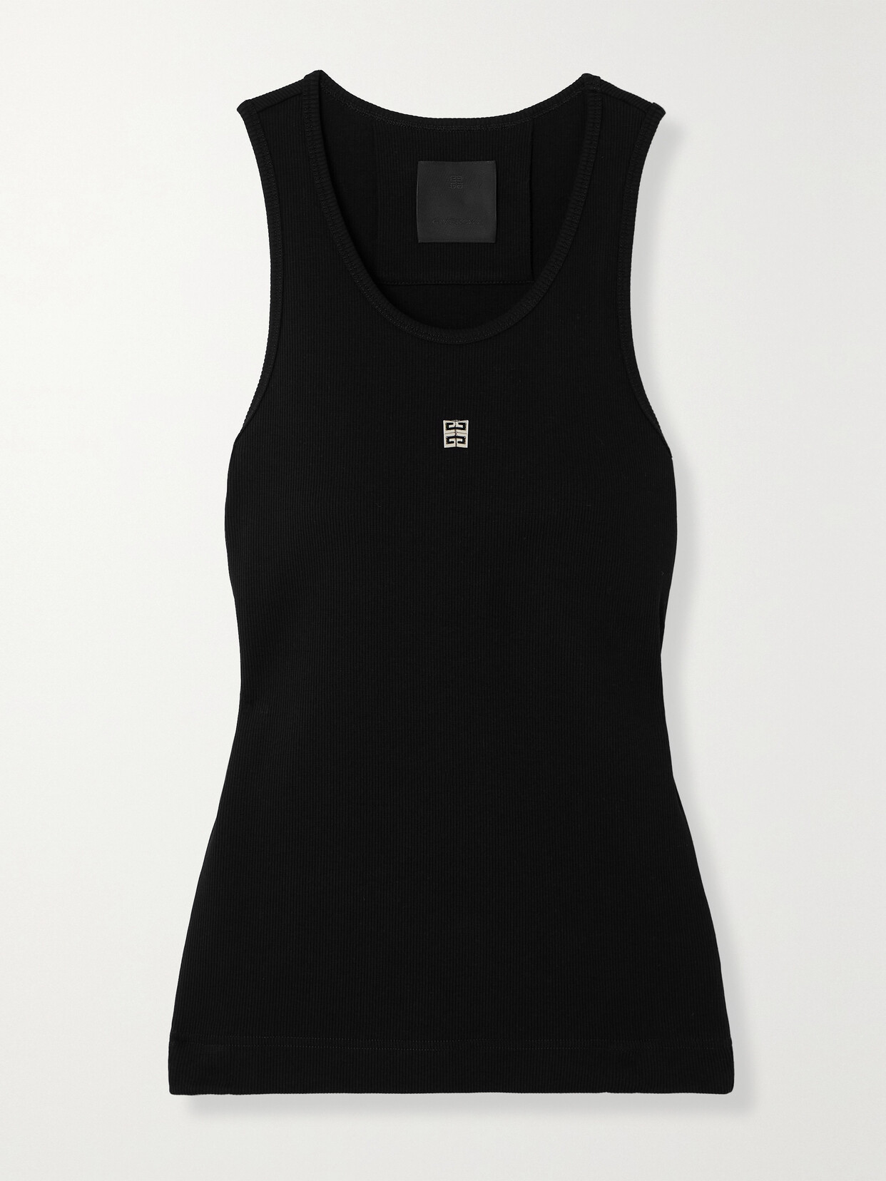 Shop Givenchy Embellished Ribbed Stretch-cotton Tank In Black