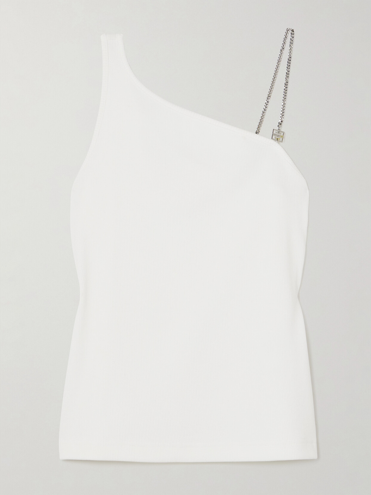 Givenchy One-shoulder Chain-embellished Ribbed Cotton-blend Jersey Top - White
