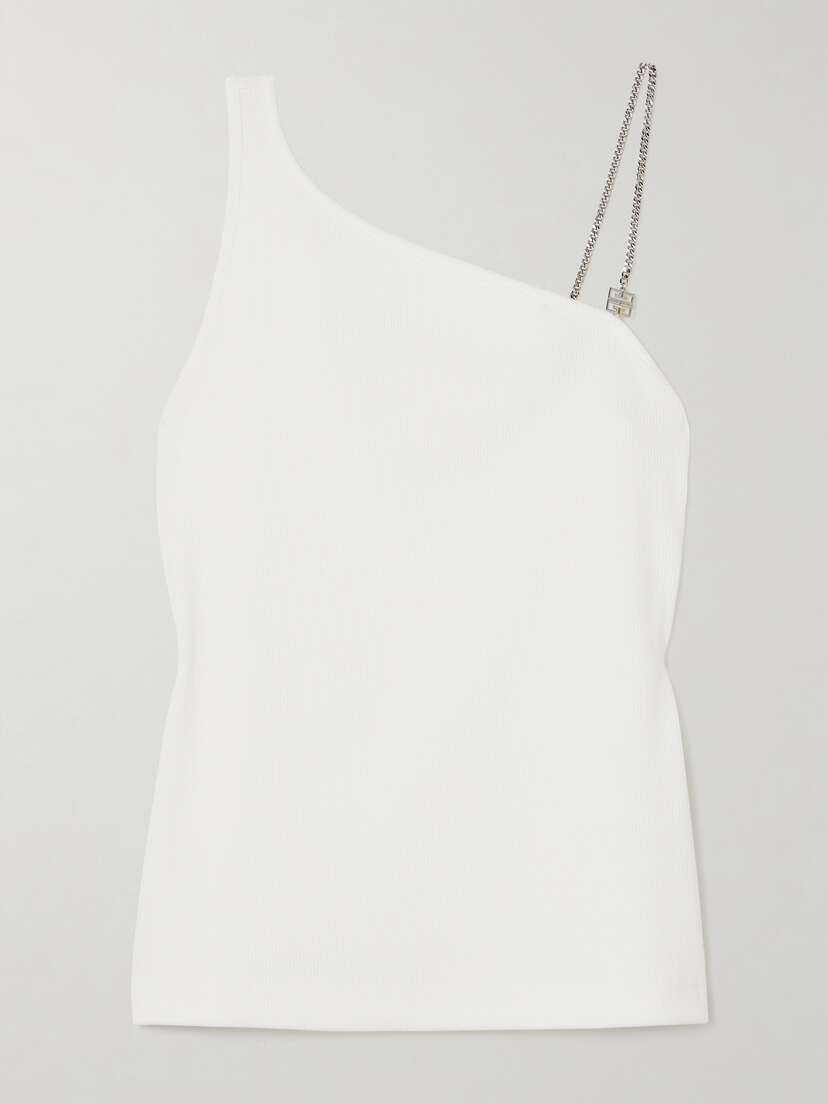 Givenchy One-shoulder Chain-embellished Ribbed Cotton-blend Jersey Top