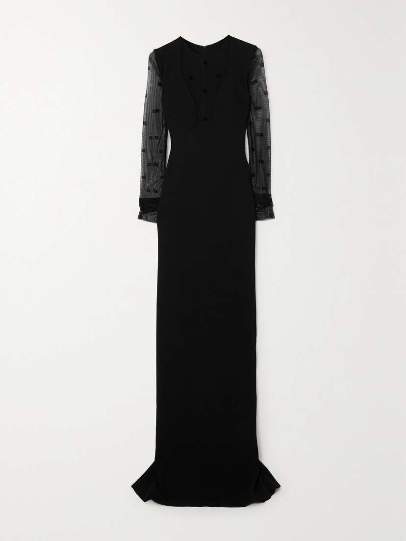 Givenchy Flocked Tulle-trimmed Crepe Gown