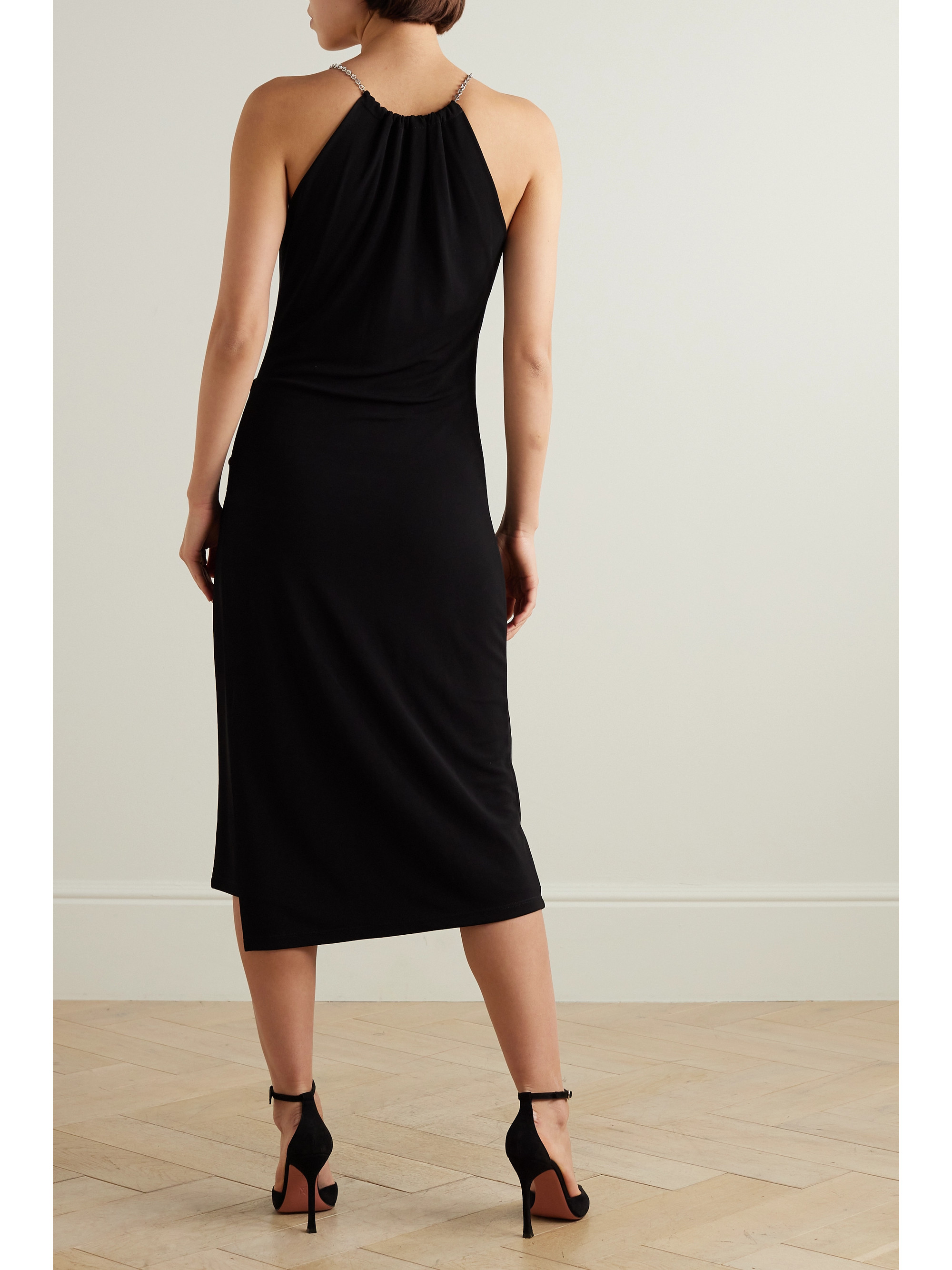 Givenchy Chain-embellished ruffled crepe de chine midi dress
