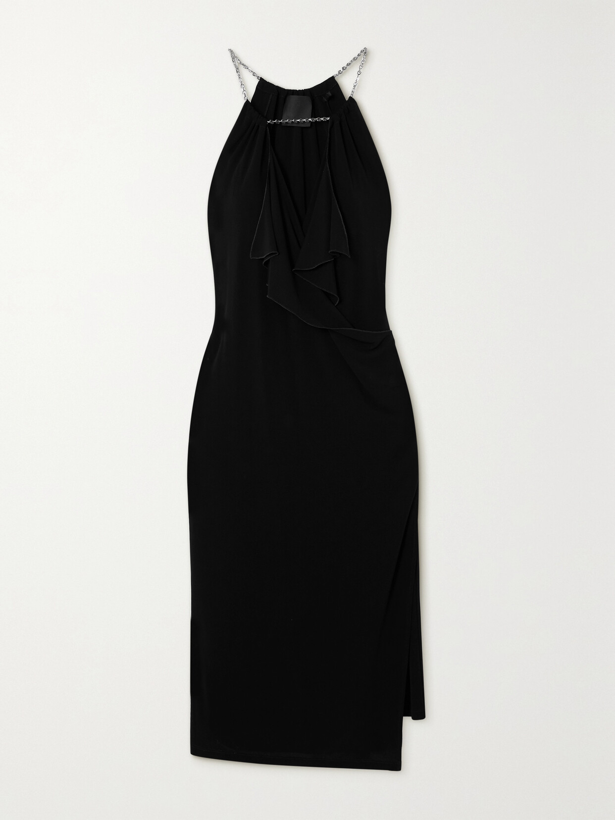 Givenchy - Chain-embellished Ruffled Crepe De Chine Midi Dress - Black