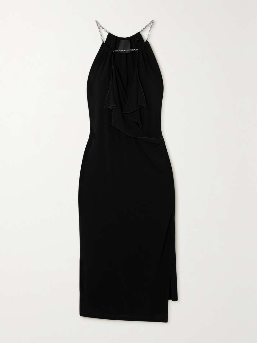 Givenchy Chain-embellished Ruffled Crepe De Chine Midi Dress