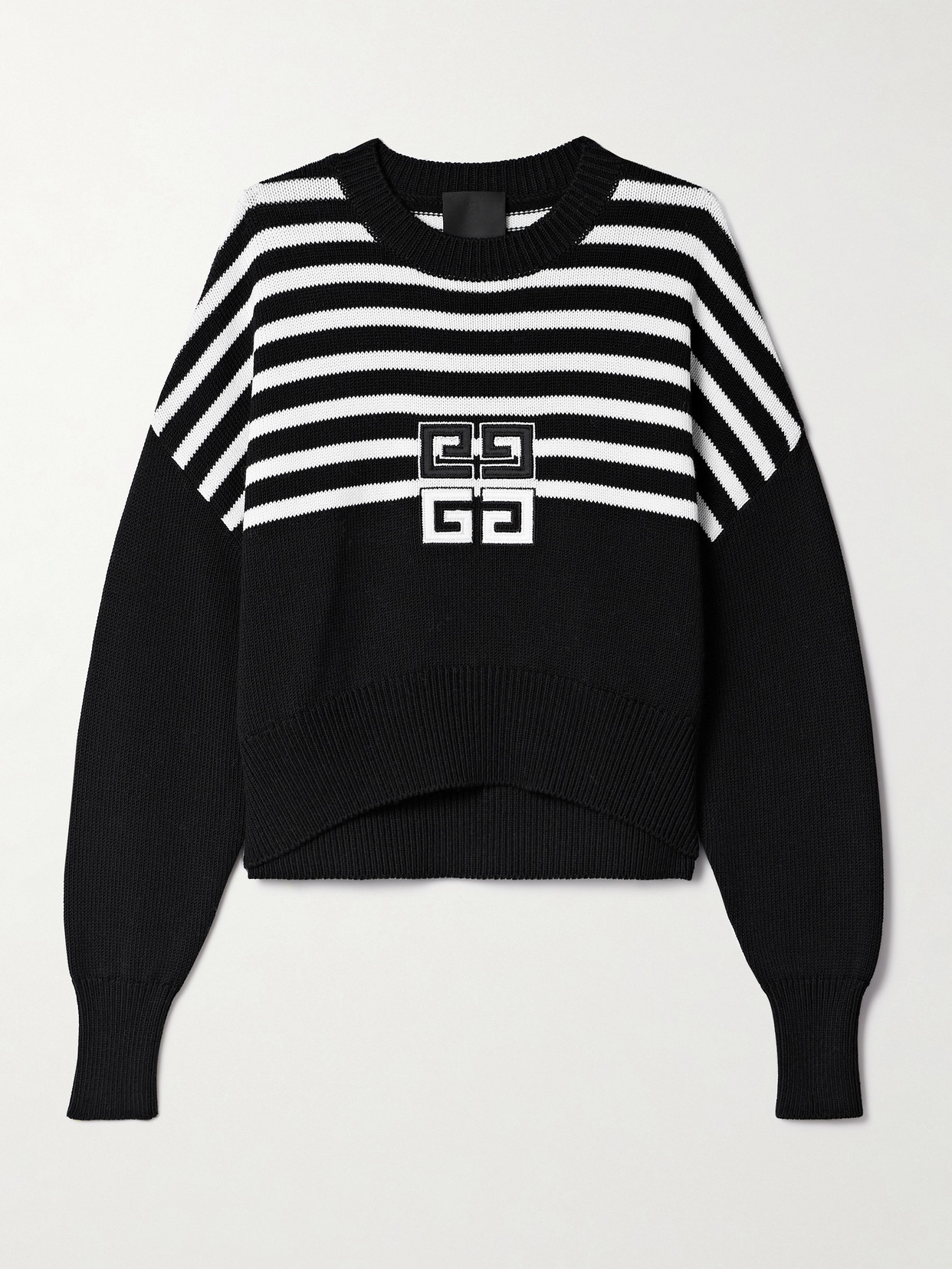 Shop Givenchy Embroidered Striped Knitted Sweater In Black