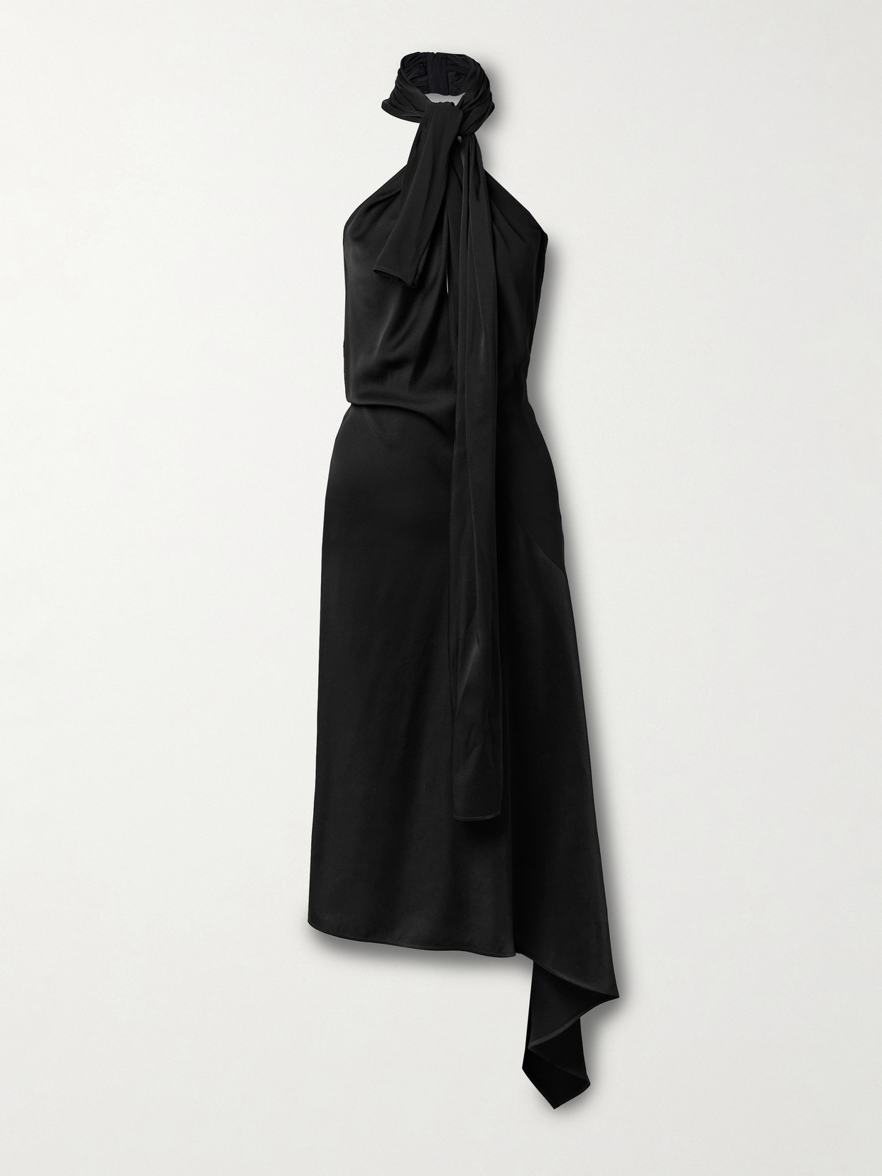 Givenchy - Asymmetric Knotted Crepe De Chine Halterneck Midi Dress - Black