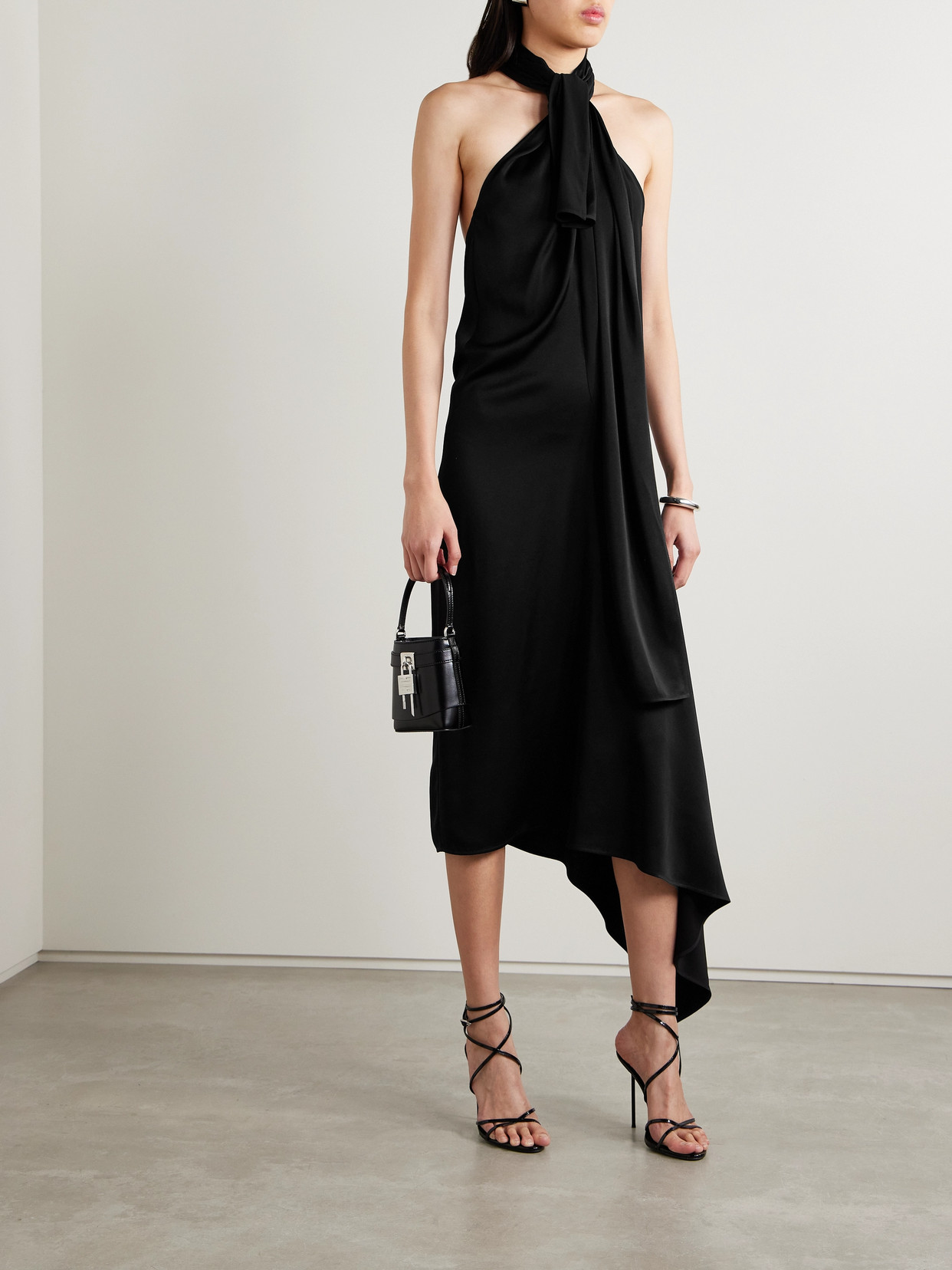 Shop Givenchy Asymmetric Knotted Crepe De Chine Halterneck Midi Dress In Unknown