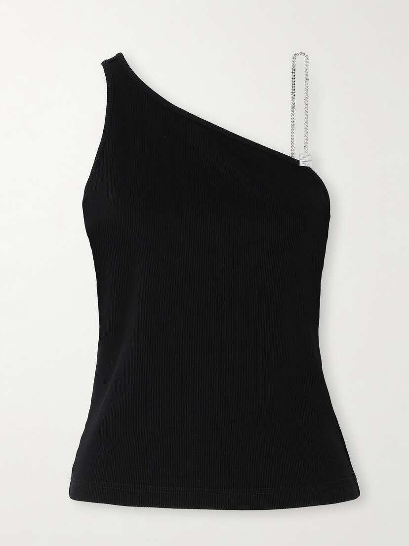 Givenchy One-shoulder Chain-embellished Ribbed Cotton-blend Jersey Top
