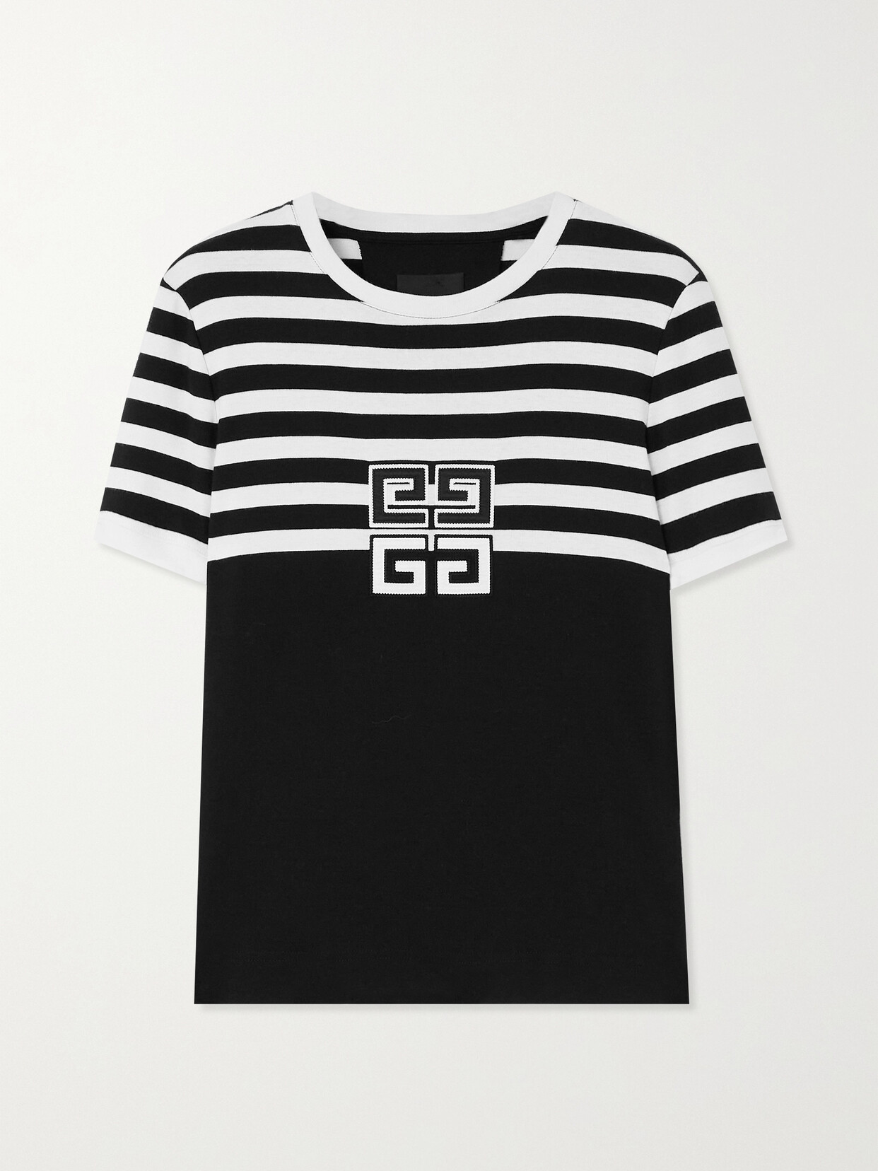 Shop Givenchy Appliquéd Striped Cotton-jersey T-shirt In Black