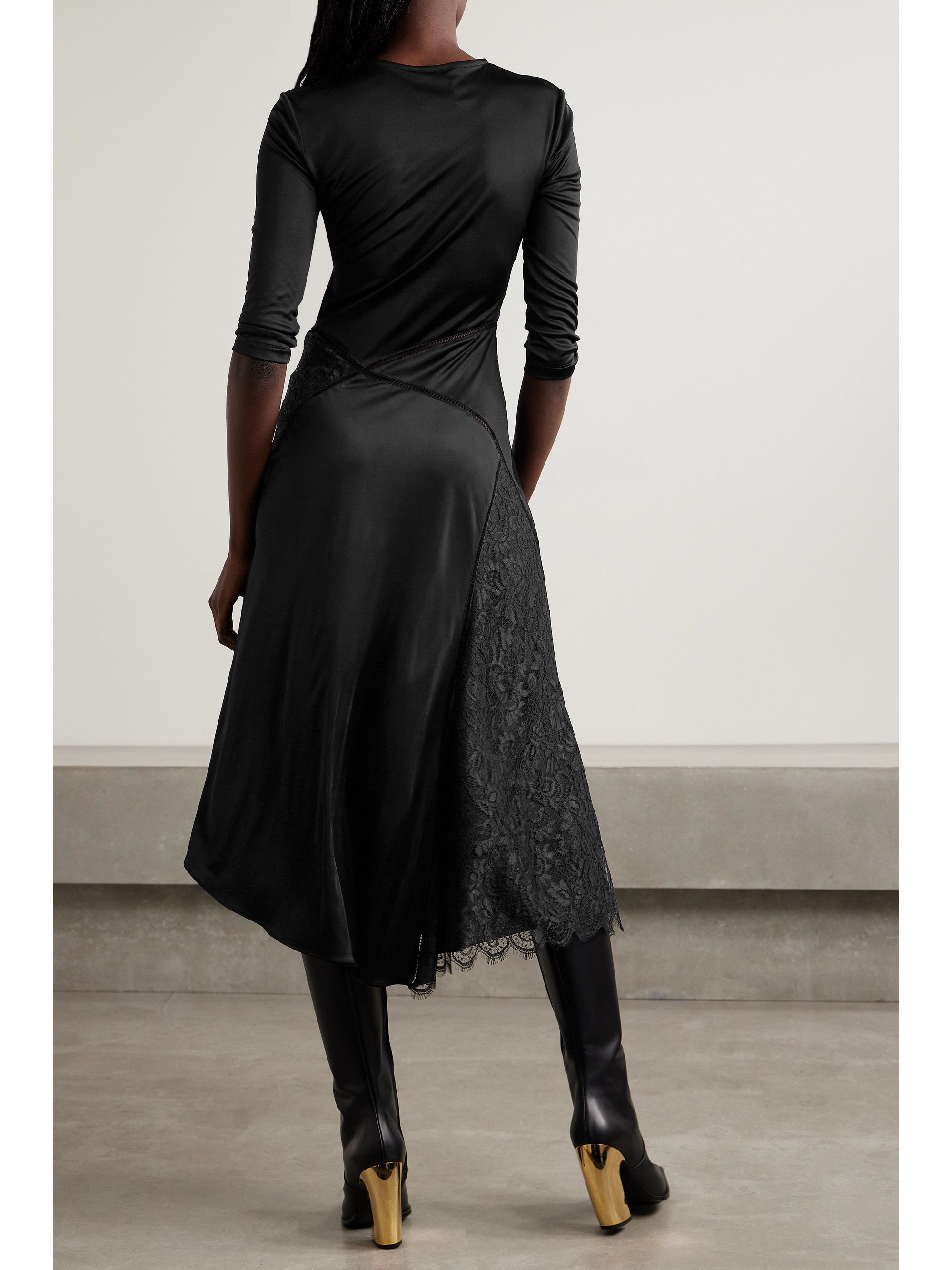 Givenchy Asymmetric lace-paneled jersey midi dress thumbnail