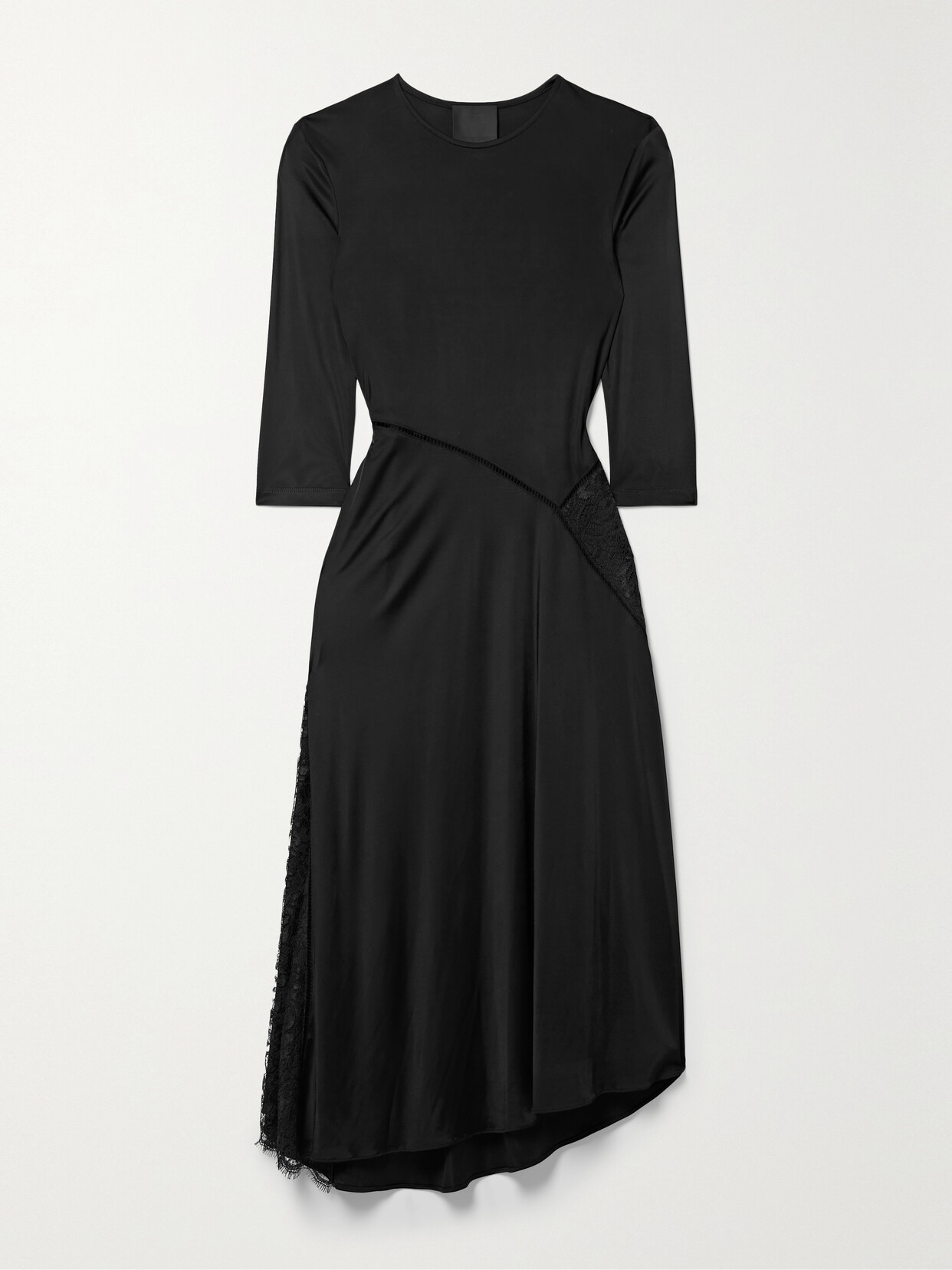 Shop Givenchy Asymmetric Lace-paneled Jersey Midi Dress In Black