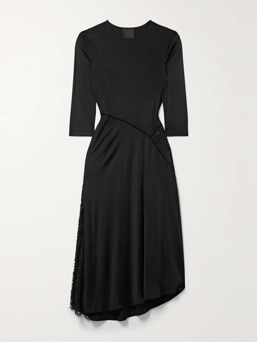 Givenchy Asymmetric Lace-paneled Jersey Midi Dress