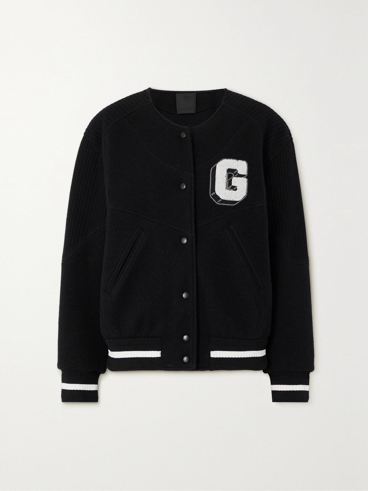 Shop Givenchy Embroidered Ribbed Wool Bomber Jacket In Black