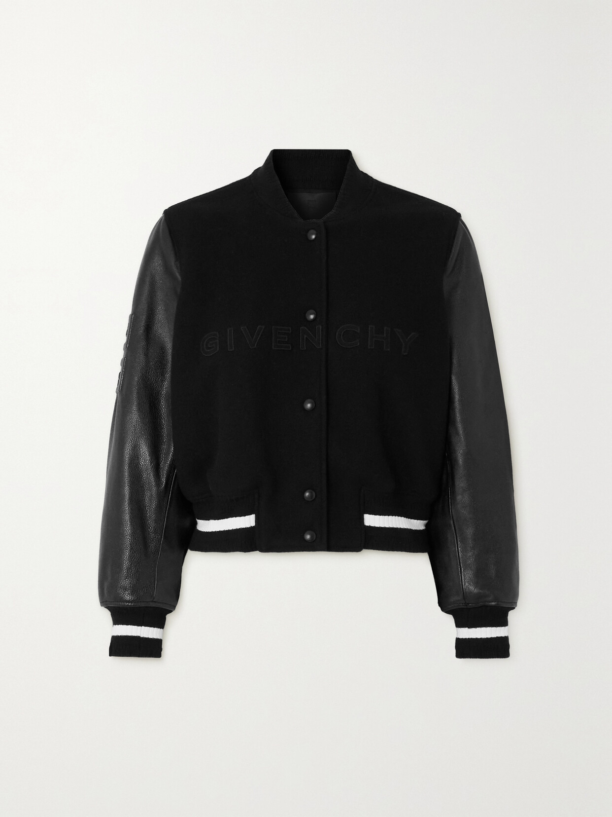 Shop Givenchy Cropped Leather And Embroidered Wool-blend Felt Jacket In Black