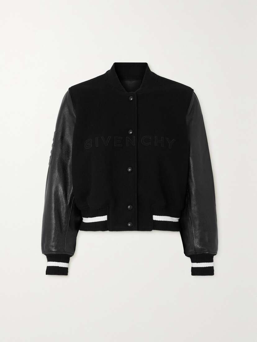 Givenchy Cropped Leather And Embroidered Wool-blend Felt Jacket
