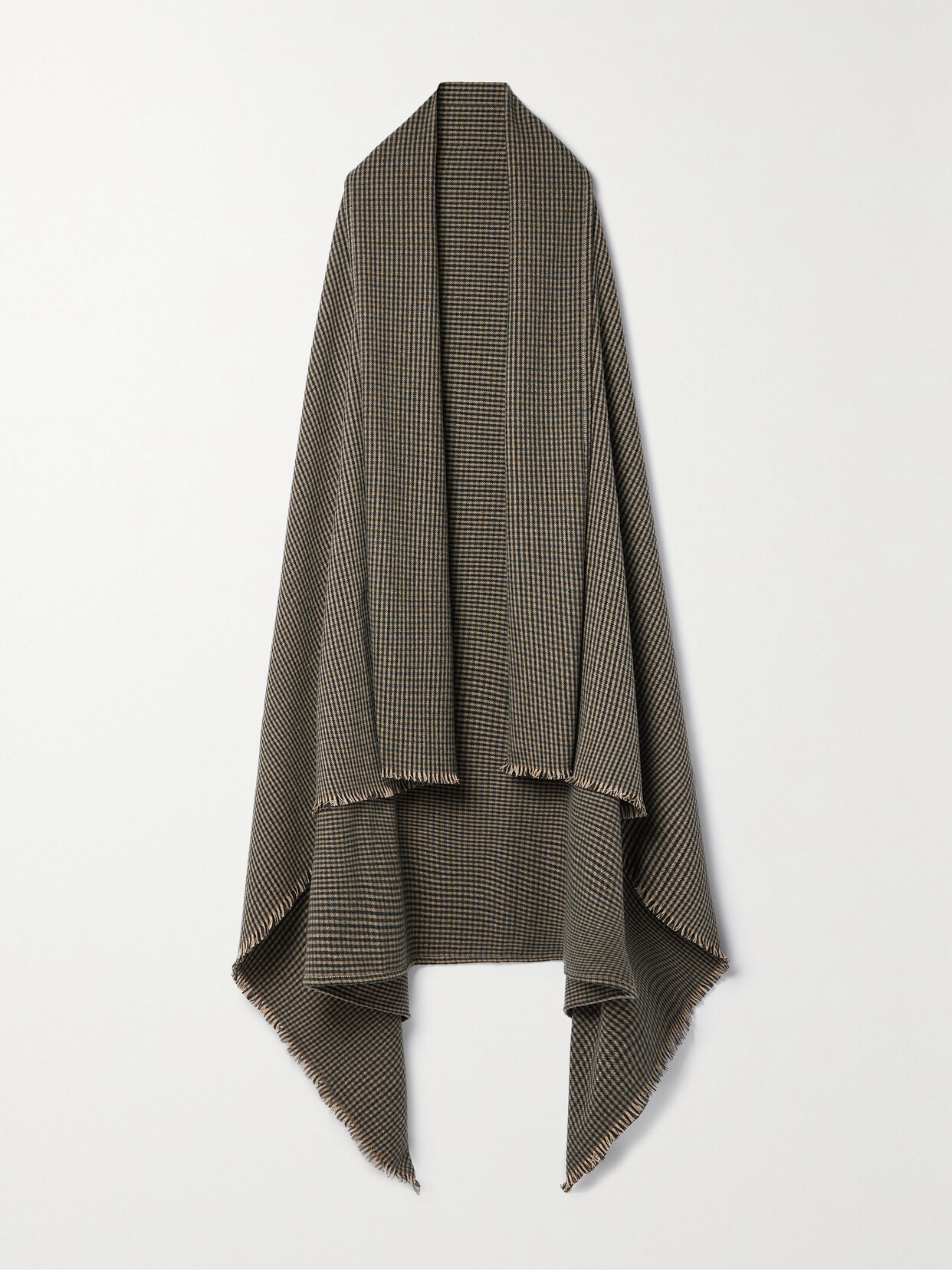 Saint Laurent Fringed Checked Wool-blend Wrap In Brown