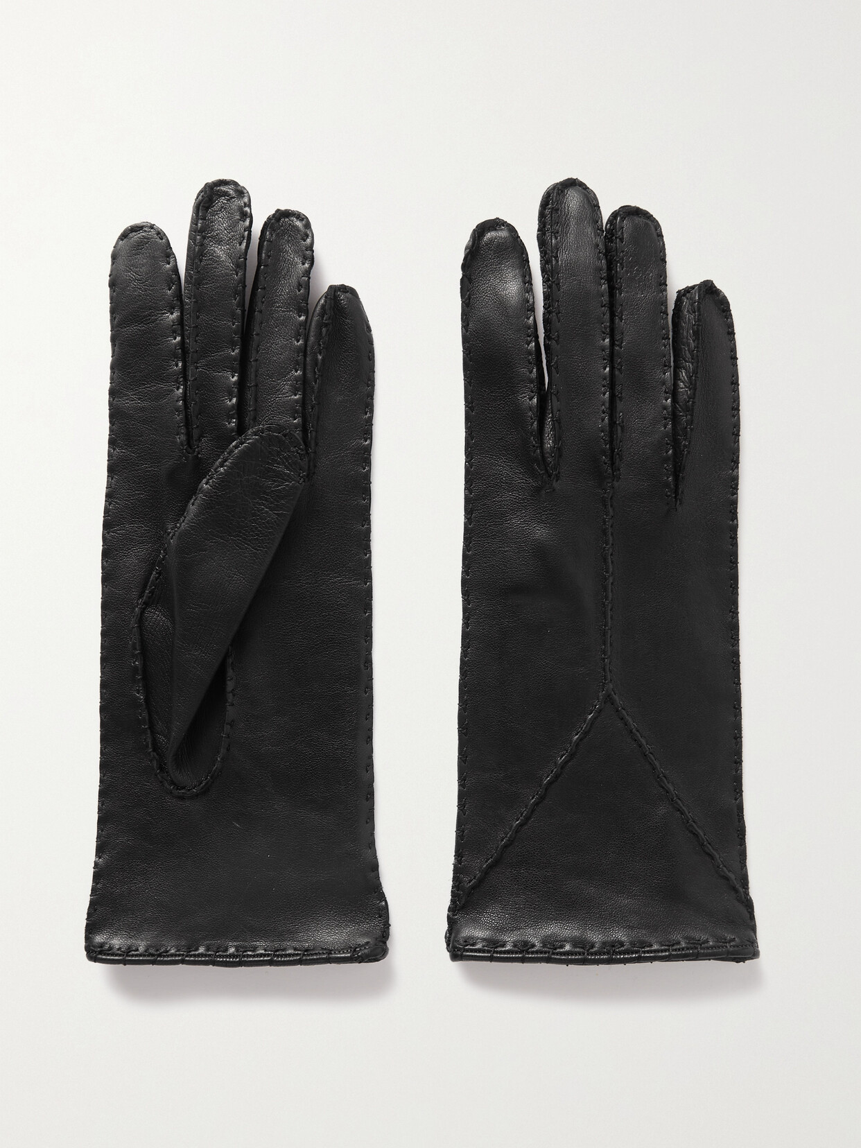 Saint Laurent Stitched Leather Gloves In 1000 Nero