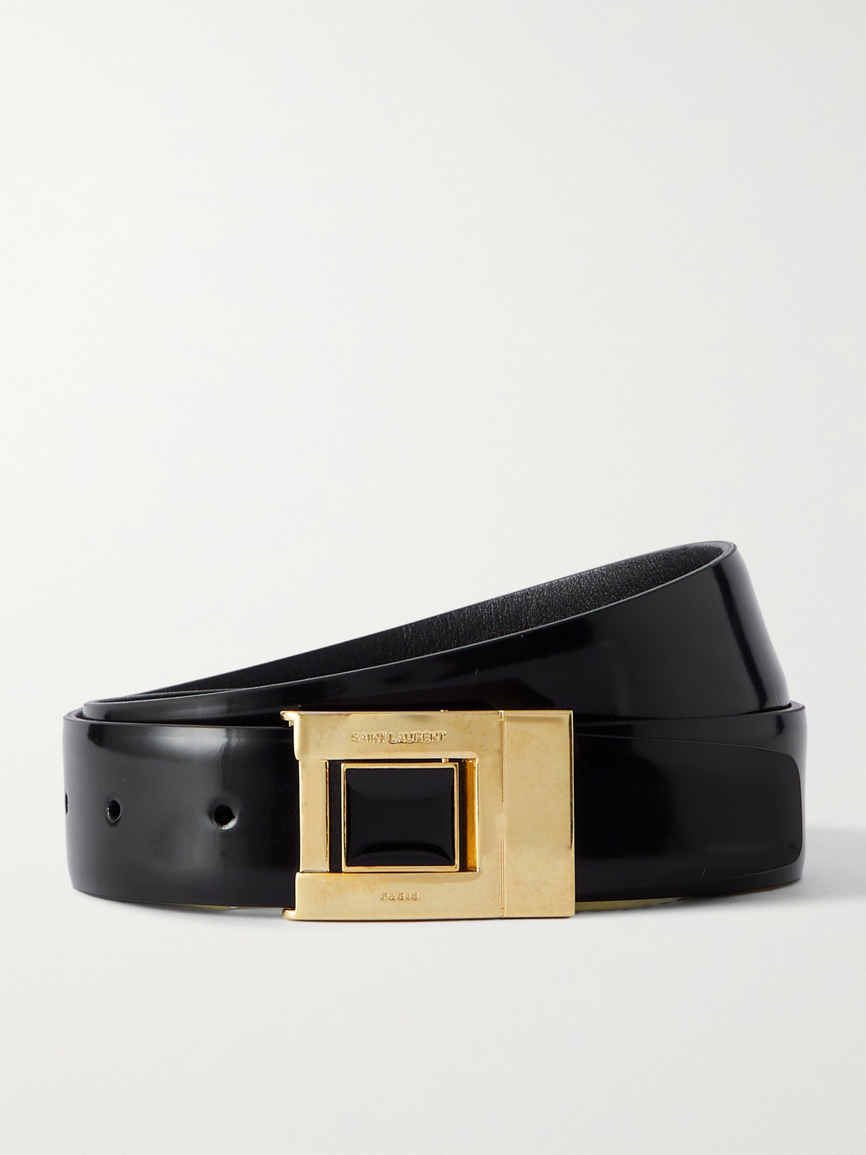 SAINT LAURENT Glossed-leather Belt - Black