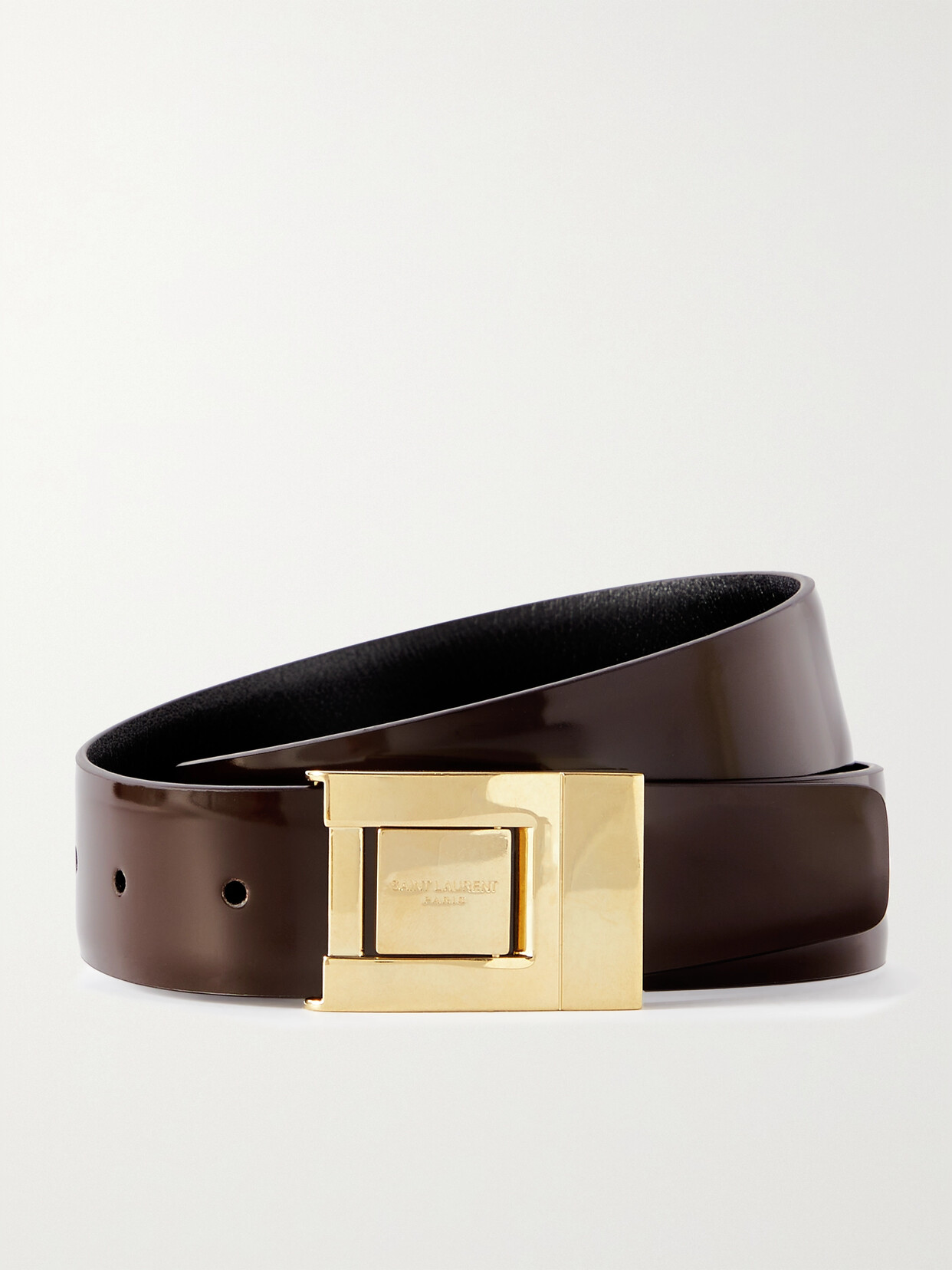 Saint Laurent Glossed-leather Belt In Brown